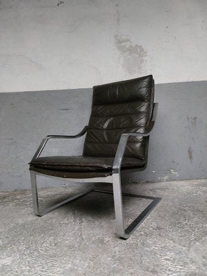 Lounge Chair and Footrest in Dark Brown Leather and Chrome by Rudolph Glatzl for Walter Knoll, Germany, 1970s, Set of 2-AIF-1782186