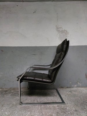 Lounge Chair and Footrest in Dark Brown Leather and Chrome by Rudolph Glatzl for Walter Knoll, Germany, 1970s, Set of 2-AIF-1782186