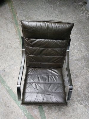 Lounge Chair and Footrest in Dark Brown Leather and Chrome by Rudolph Glatzl for Walter Knoll, Germany, 1970s, Set of 2-AIF-1782186