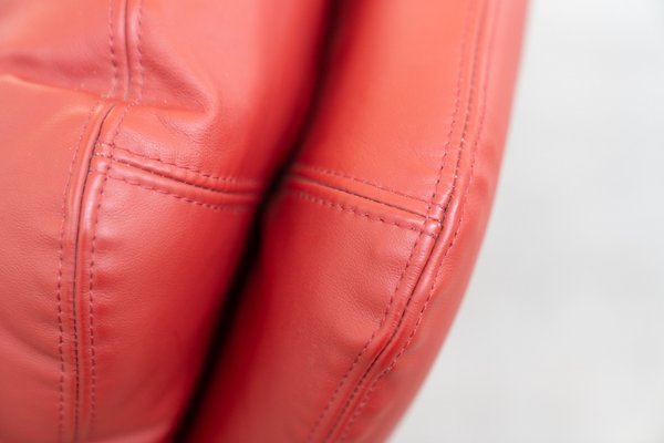 Lounge Chair and Footrest in Red Leather by Vitelli e Ammannati for Brunati, 1970s-1980s, Set of 2-KNM-1756785