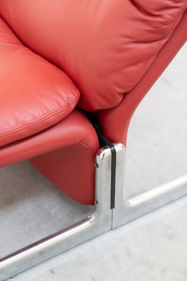 Lounge Chair and Footrest in Red Leather by Vitelli e Ammannati for Brunati, 1970s-1980s, Set of 2-KNM-1756785