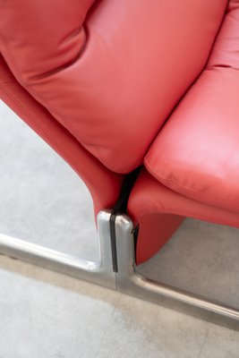 Lounge Chair and Footrest in Red Leather by Vitelli e Ammannati for Brunati, 1970s-1980s, Set of 2-KNM-1756785