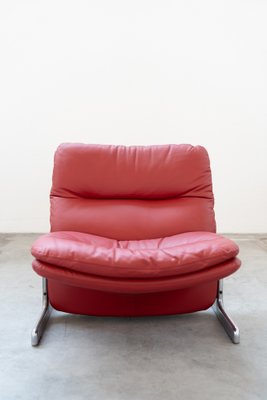 Lounge Chair and Footrest in Red Leather by Vitelli e Ammannati for Brunati, 1970s-1980s, Set of 2-KNM-1756785