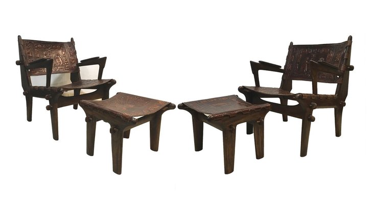 Lounge Chair and Ottoman Set by Angel I. Pazmino for Muebles de Estilo, 1960s, Set of 4-RDZ-801611