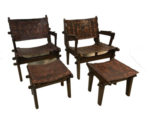 Lounge Chair and Ottoman Set by Angel I. Pazmino for Muebles de Estilo, 1960s, Set of 4-RDZ-801611