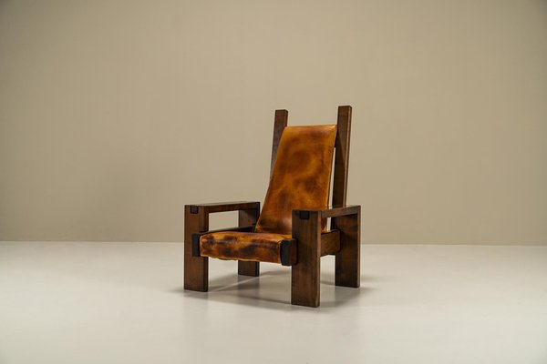 Lounge Chair in Elm and Leather in the syle of Pierre Chapo, France, 1970s-UQV-1719968