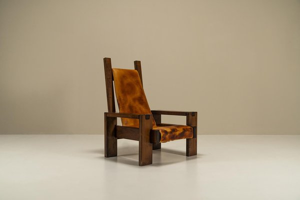 Lounge Chair in Elm and Leather in the syle of Pierre Chapo, France, 1970s-UQV-1719968