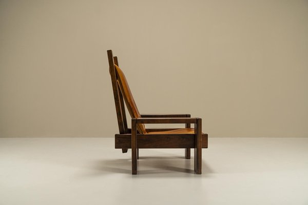 Lounge Chair in Elm and Leather in the syle of Pierre Chapo, France, 1970s-UQV-1719968