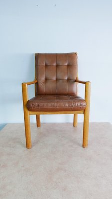 Lounge Chair in Oak and Cognac Leather by Helmut Lübke, 1970s-KK-1235932