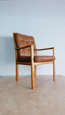 Lounge Chair in Oak and Cognac Leather by Helmut Lübke, 1970s-KK-1235932