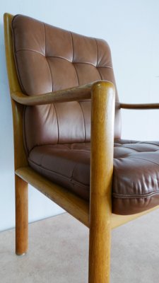 Lounge Chair in Oak and Cognac Leather by Helmut Lübke, 1970s-KK-1235932