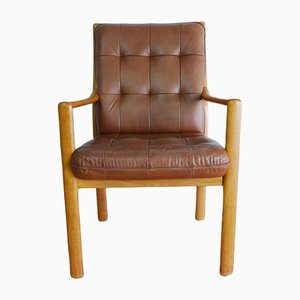 Lounge Chair in Oak and Cognac Leather by Helmut Lübke, 1970s-KK-1235932