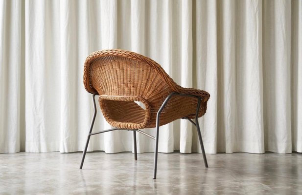 Lounge Chair in Rattan and Metal by Dirk Van Sliedregt, 1960s-FEW-2024254