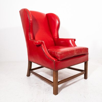 Lounge Chair in Red Leather, 1950s-UPW-1446295