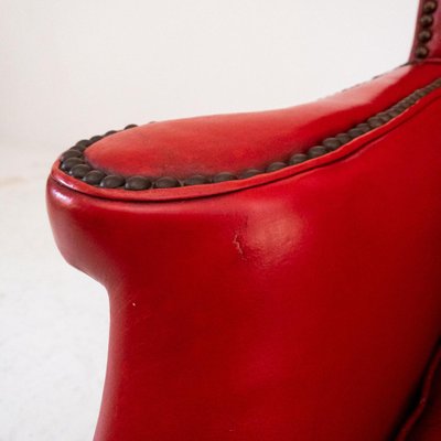 Lounge Chair in Red Leather, 1950s-UPW-1446295