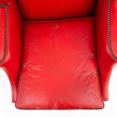 Lounge Chair in Red Leather, 1950s-UPW-1446295