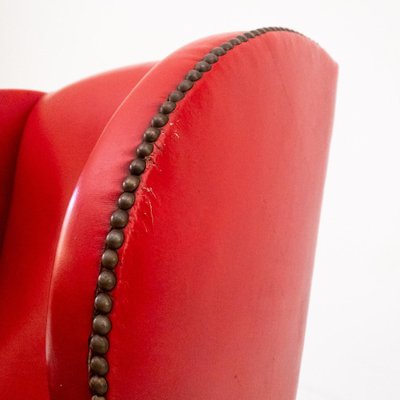 Lounge Chair in Red Leather, 1950s-UPW-1446295