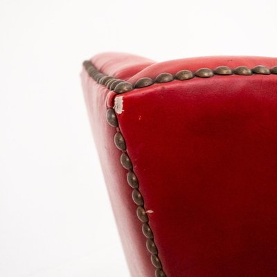 Lounge Chair in Red Leather, 1950s-UPW-1446295