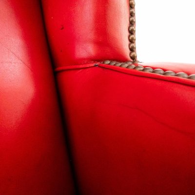 Lounge Chair in Red Leather, 1950s-UPW-1446295