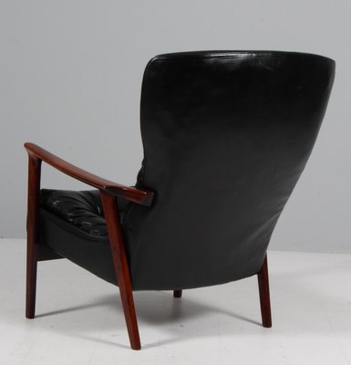 Lounge Chair in Rosewood and Black Leather by Inge Andersson for Brdr. Andersson, 1960s-HJB-2016819