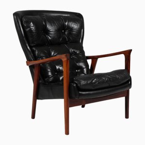 Lounge Chair in Rosewood and Black Leather by Inge Andersson for Brdr. Andersson, 1960s-HJB-2016819