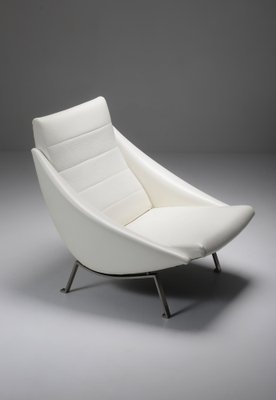 Lounge Chair in White Vinyl, 1950s-CF-1233619