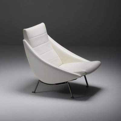 Lounge Chair in White Vinyl, 1950s-CF-1233619