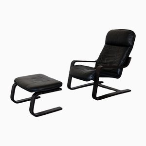 Lounge Chair Leather with Pouf, Set of 2-SXX-1347754