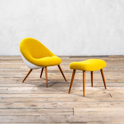 Lounge Chair with Footrest in style of Jean Royère, 1960s, Set of 2-FWM-1383500