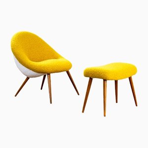 Lounge Chair with Footrest in style of Jean Royère, 1960s, Set of 2-FWM-1383500