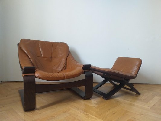 Lounge Chair with Ottoman by Ake Fribytter for Nelo, Sweden, 1970s, Set of 2-TZ-1017883