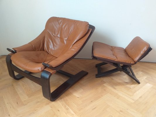 Lounge Chair with Ottoman by Ake Fribytter for Nelo, Sweden, 1970s, Set of 2-TZ-1017883