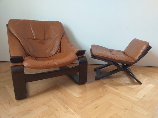 Lounge Chair with Ottoman by Ake Fribytter for Nelo, Sweden, 1970s, Set of 2-TZ-1017883