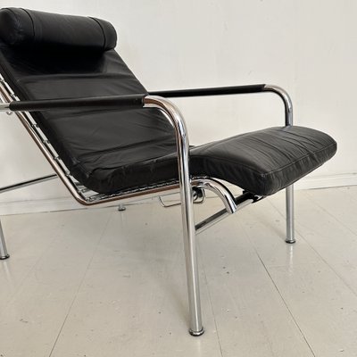 Lounge Chair with Ottoman in Chrome and Black Leather by Gabriele Mucchi for Zanotta, 1980s, Set of 2-FB-2043893