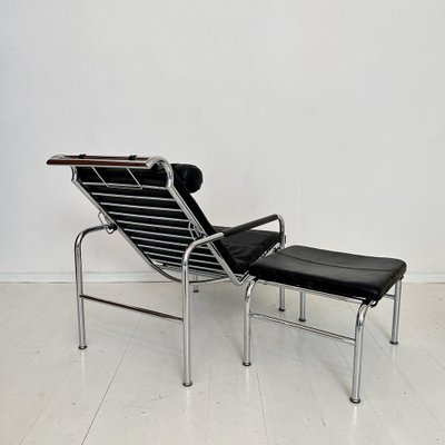 Lounge Chair with Ottoman in Chrome and Black Leather by Gabriele Mucchi for Zanotta, 1980s, Set of 2-FB-2043893