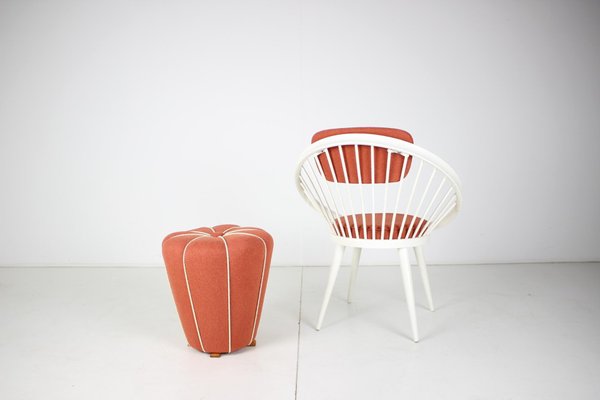 Lounge Chair with Tabouret, 1950s, Set of 2-TZ-1005771