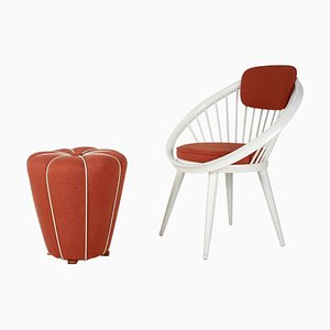 Lounge Chair with Tabouret, 1950s, Set of 2-TZ-1005771