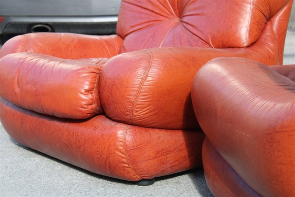 Lounge Chairs in Cognac Bubble Leather, Italy, 1970s, Set of 2-EH-1791711