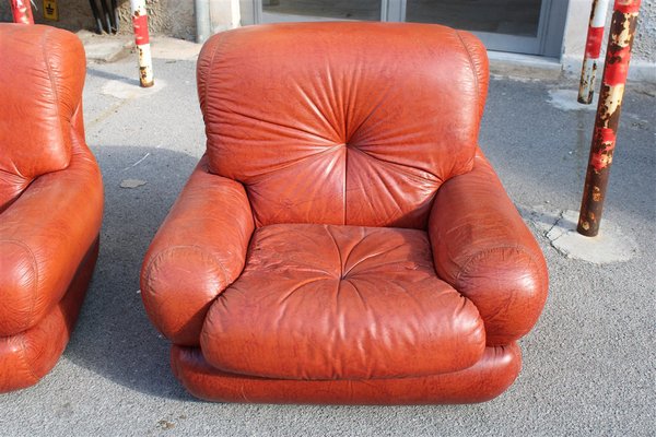 Lounge Chairs in Cognac Bubble Leather, Italy, 1970s, Set of 2-EH-1791711