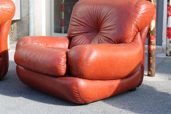 Lounge Chairs in Cognac Bubble Leather, Italy, 1970s, Set of 2-EH-1791711