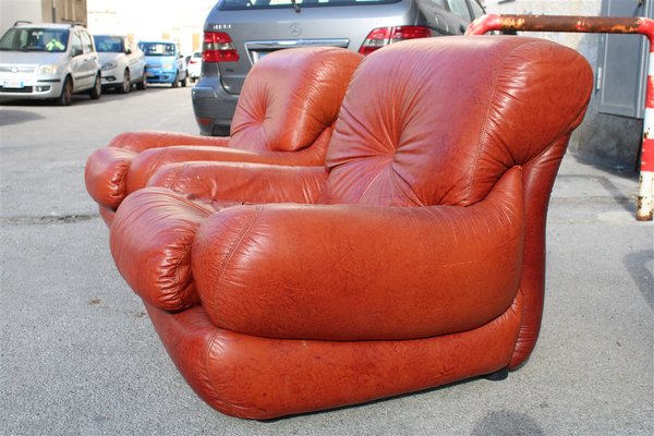 Lounge Chairs in Cognac Bubble Leather, Italy, 1970s, Set of 2-EH-1791711