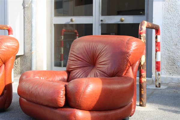 Lounge Chairs in Cognac Bubble Leather, Italy, 1970s, Set of 2-EH-1791711