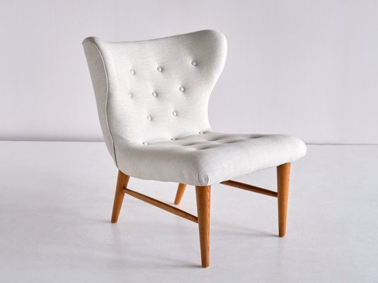 Lounge Chairs in Ivory Linen and Elm by Eric Bertil Karlén, Sweden, 1940s, Set of 2-FMT-981592