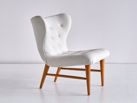 Lounge Chairs in Ivory Linen and Elm by Eric Bertil Karlén, Sweden, 1940s, Set of 2-FMT-981592