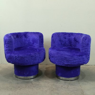 Lounge Chairs in Plush Upholstery with Silver Ring, 1970s, Set of 2-NE-697668