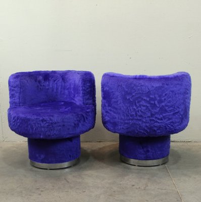 Lounge Chairs in Plush Upholstery with Silver Ring, 1970s, Set of 2-NE-697668