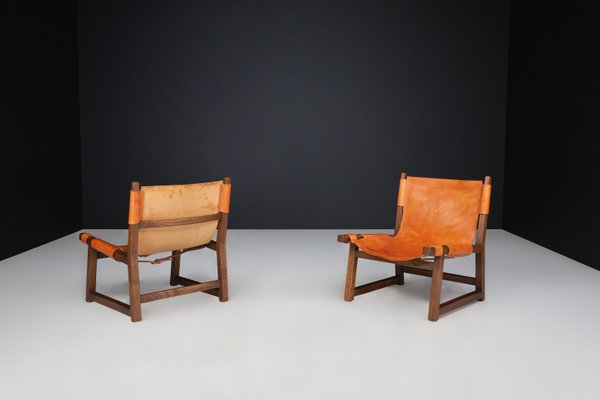 Lounge Chairs in Walnut and Cognac Leather from Paco Muñoz Riaza, Spain, 1960s, Set of 2-TRW-1797123