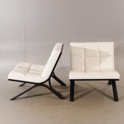 Lounge Chairs in White Leather & Wood in the style of Roche Bobois, Set of 2-HJY-1725497