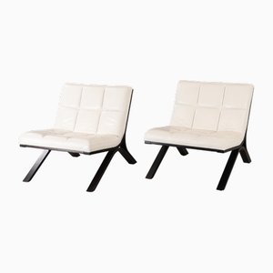 Lounge Chairs in White Leather & Wood in the style of Roche Bobois, Set of 2-HJY-1725497