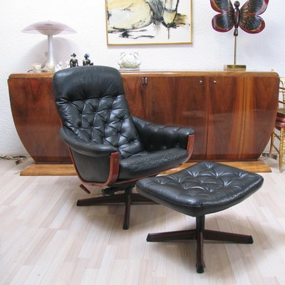 Lounge Swivel Chair with Footrest from Göte Möbel, Sweden, 1970s, Set of 2-YGE-1425028